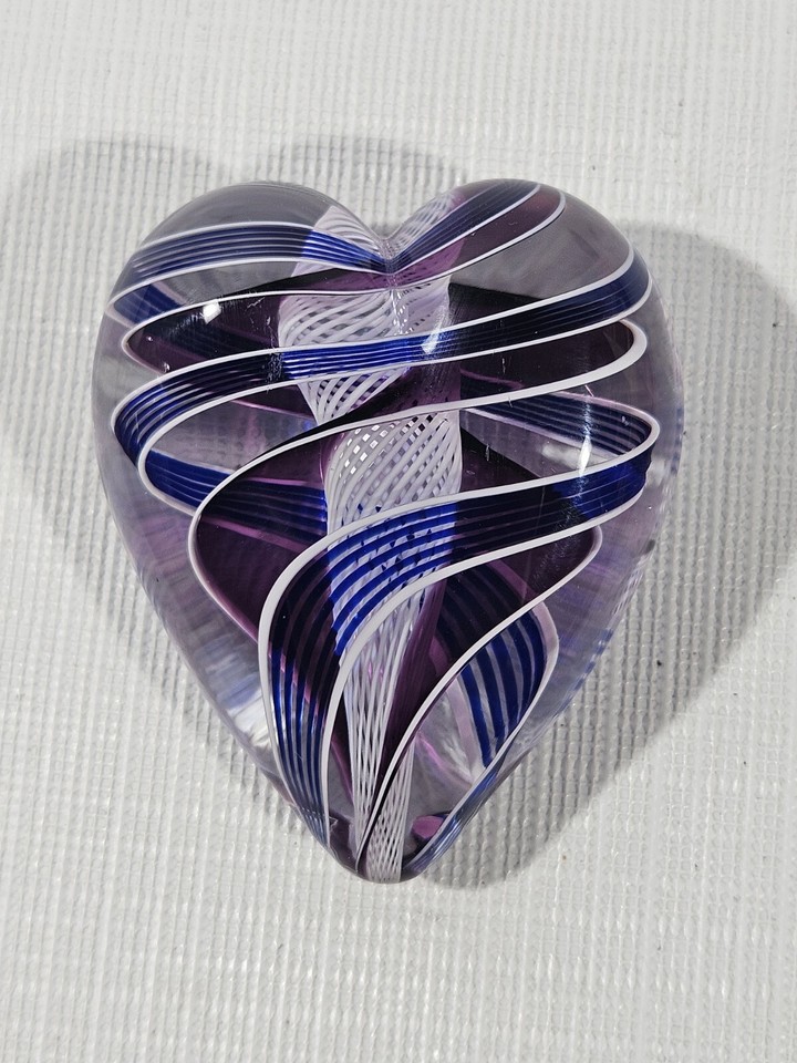 Art Glass Paperweight Heart Steven Maslach Blue Purple White Swirl Zanfirico eBay