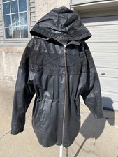 Vintage G3 G Iii Womens Black Leather Hooded Paisley Print Motorcycle Jacket M