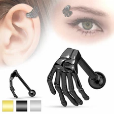 1 Pc Skeleton Hand Top Tragus Ear Cartilage Eyebrow Ring 16g 5/16"
