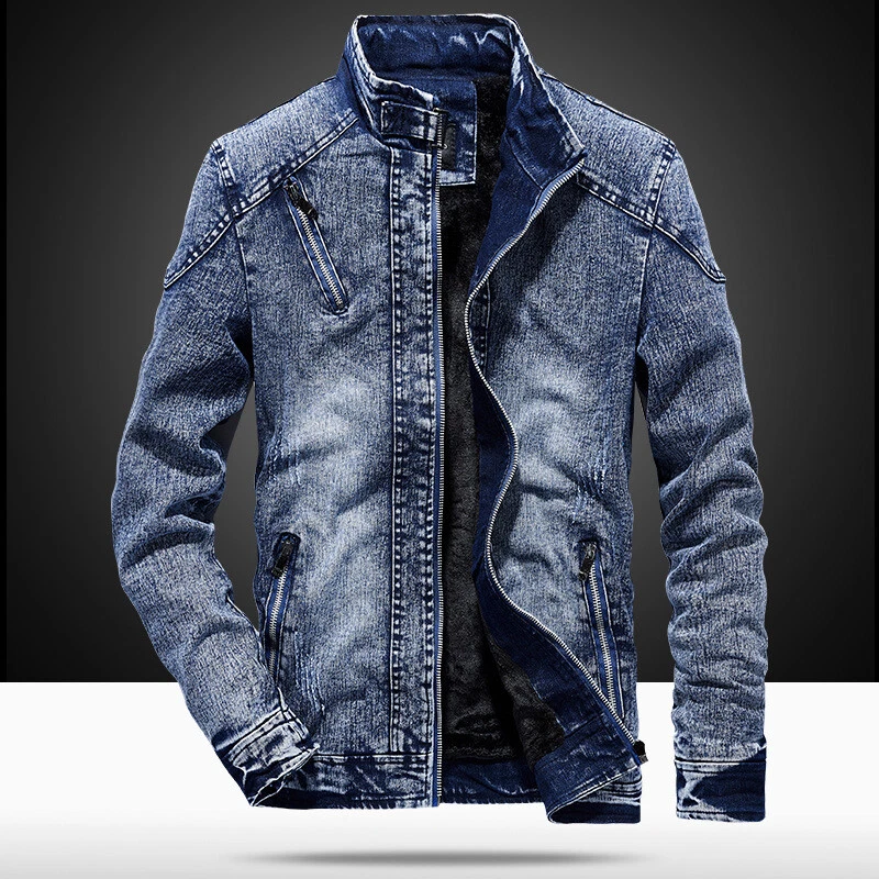 Retro Denim Jacket Plush Velvet Lined Winter Fashion Men's Casual Jeans Coat