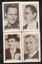 4 1936 Film Cards FREDRIC MARCH - JOHN BARRYMORE - JACK BUCHANAN - GEORGE ARLISS