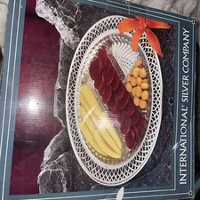 International Silver Company Silver Plated And Crystal Relish Tray