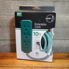 Cordinate by JASCO-10ft Outlet Extension Cord Green/White, 3 Grounded Outlets