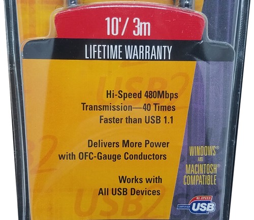 Belkin USB 2.0 F3U133-10 USB2 Hi-Speed Cable 10 Foot NEW in pkg - Picture 2 of 6