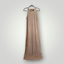 Tahari Dress Womens L Tan Crochet Design Maxi Racerback Style Beach Cover Up New