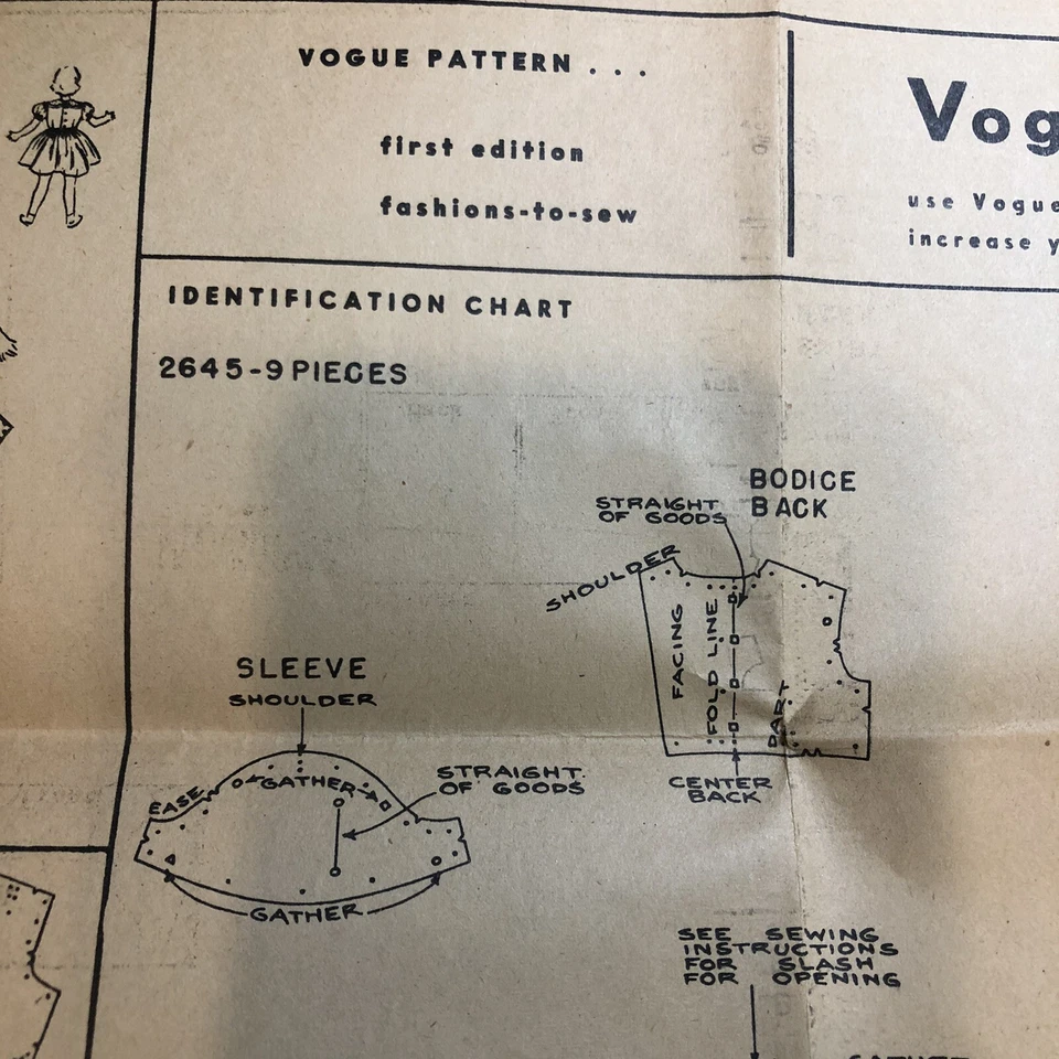 Vintage 1953 Vogue No. 2645 Girls Dress & Apron Punched Pattern Sz 2 Antique - Image 4 of 4