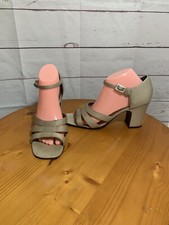 Vintage 90s Nine West Size 9 Block chunky Heel Open Toe Strappy nude champagne
