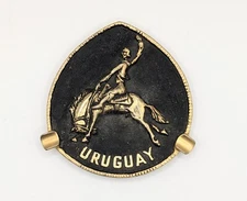 Vintage URUGUAY Brass Metal Cigarette  Tobacco  Ashtray 3.5"×4 " Collectors Item