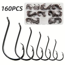 160pcs Circle Hooks Fishing Hooks 2X Strong Black High Carbon Steel Octopus hook