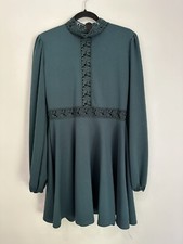 Ladies Pretty Little Thing High Neck Long Sleeve Lace Green Dress Size 12