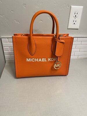 Michael Kors Mirella Poppy Leather Shopper Top Zip Crossbody Satchel Bag $448