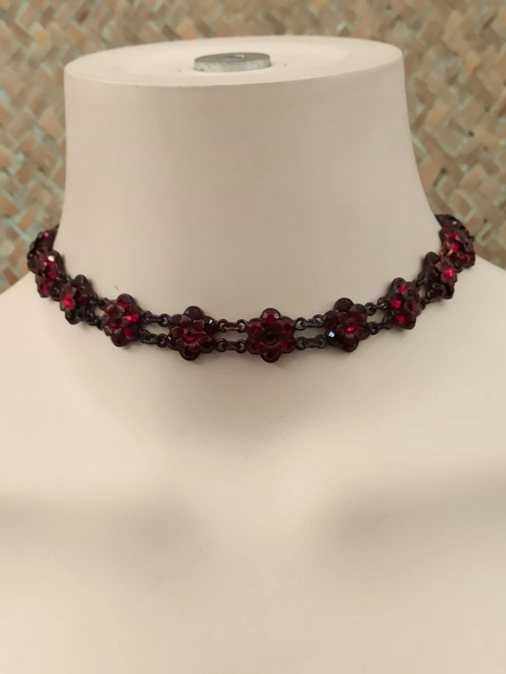 Michal Negrin Red Maroon Necklace Flowers Chocker Collar Cocktail Victorian VTG - Image 2 of 4