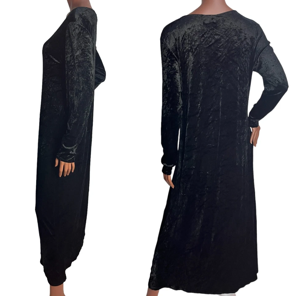 Robe Vintage 90's Velours Noir Maxi 14 16 18 Eileen Fisher Goth / Alt / - Photo 2/3