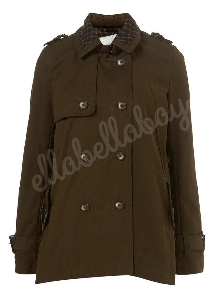 Chaqueta de trinchera TOPSHOP ÚNICA Caqui Cera Capa Trasera Contraste Columpio UK10 12 14 Foto 4 de 4