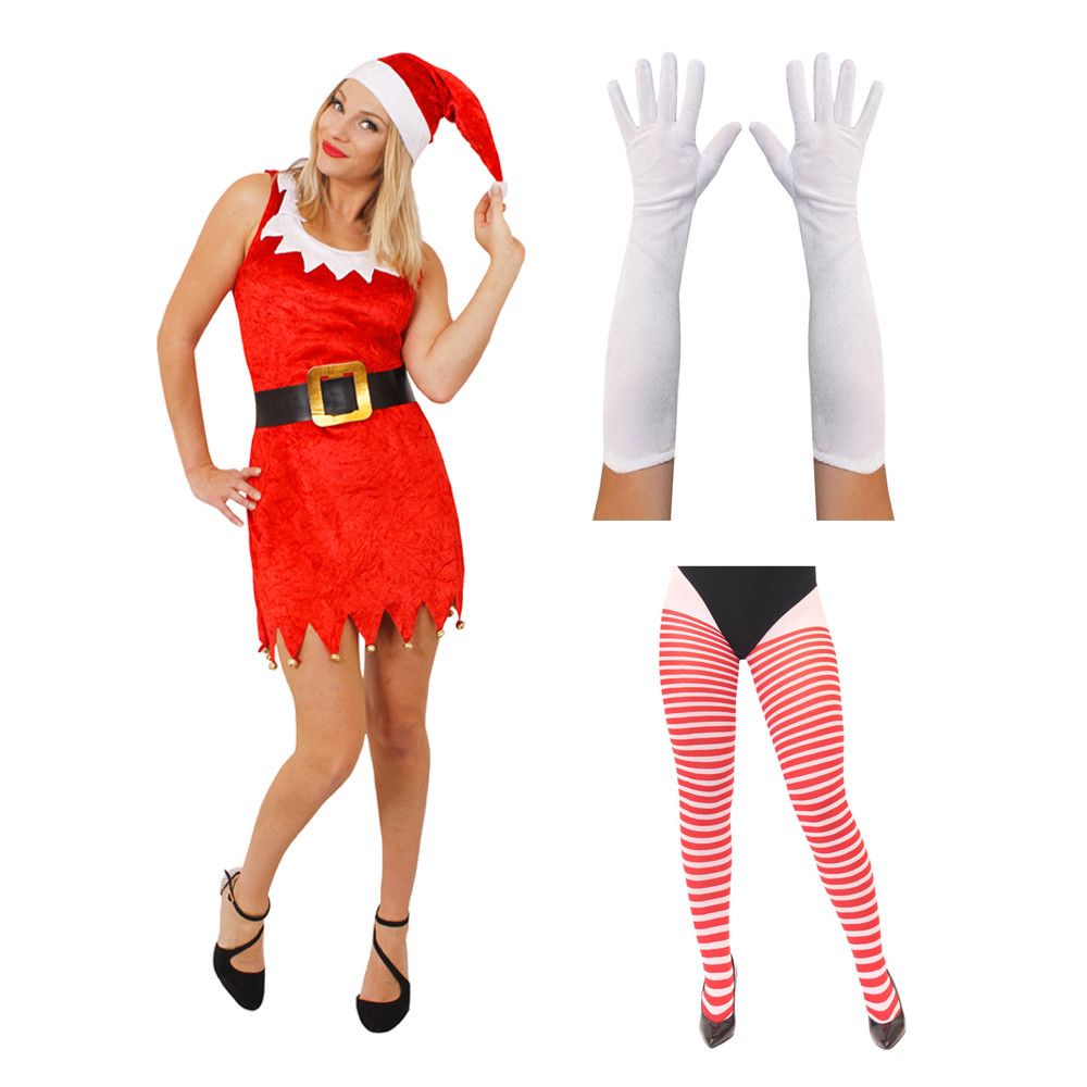 SEÑORA MISS SANTA VESTIDO ROJO Y BLANCO SEÑORAS CLAUS PADRE VESTIDO DE NAVIDAD ELEGANTE