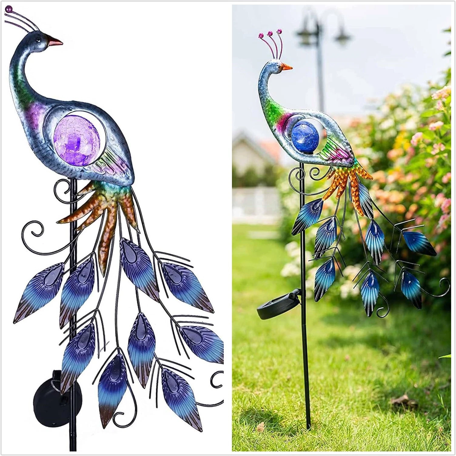 Solar Outdoor Lights Waterproof Metal Peacock Solar Garden Stakes Light for Lawn