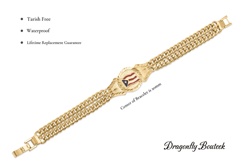 Gold Puerto Rico Flag Bracelet, 14k Gold Plated, No Fade, Waterproof - Image 2 of 4