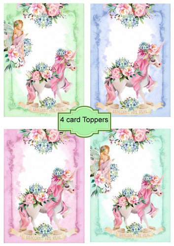 Kartenaufleger x 4 Einhörner und Feen/ Kartenbasteln/ Scrapbooking/ Einhorn Basteln - Bild 2 von 3