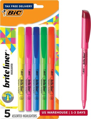 BIC Brite Liner Highlighters, Chisel Tip, 5-Count Pack, Assorted Colors