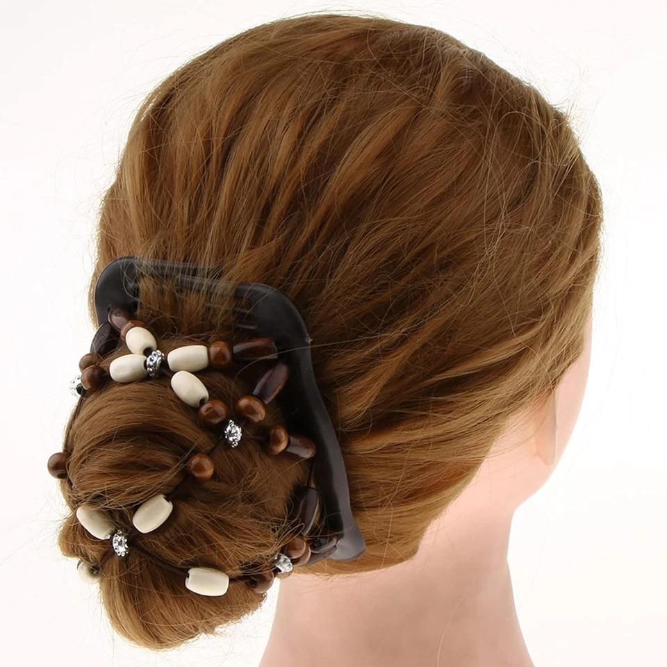 Peines elásticos dobles para el cabello con cuentas para hacer moños para mujer, 3 piezas Foto 4 de 4