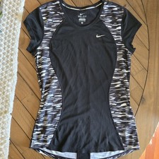 Nike Dri-Fit Black Running Shirt Women's S Black/Gray/White Mesh Camo  NICE