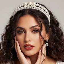 3 PCS Pearl Bridal Headband White Bride Wedding Hair Accessories Headpiece