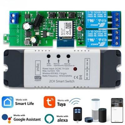Alexa Smart Switch Tuya Smart Home 2 Channels Wifi Switch 220V 7-32V 85-250V