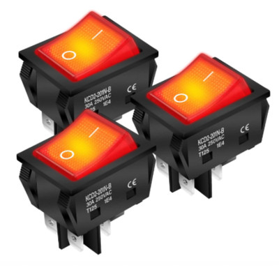 3Pack 30A 250V KCD2 KCD4 Rocker Switch 4 Pin Red Lighted Toggle