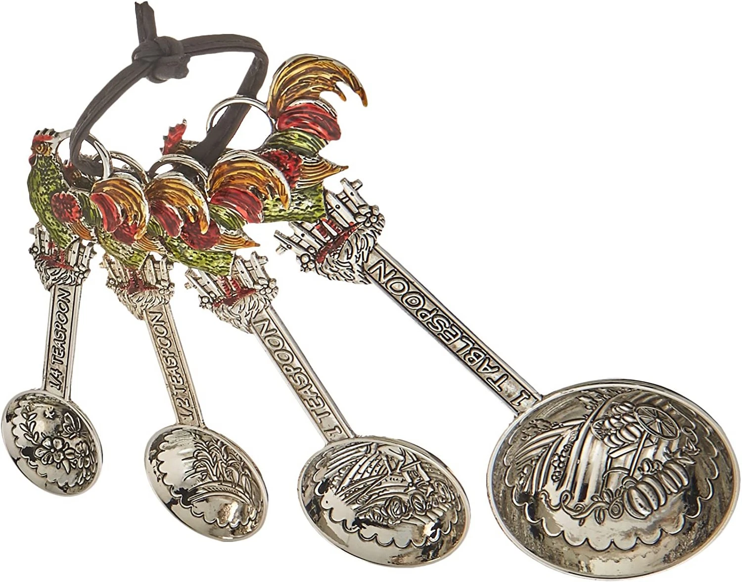 Ganz 4-Piece Set - Colorful Roosters and Farm Scene Measuring Spoons