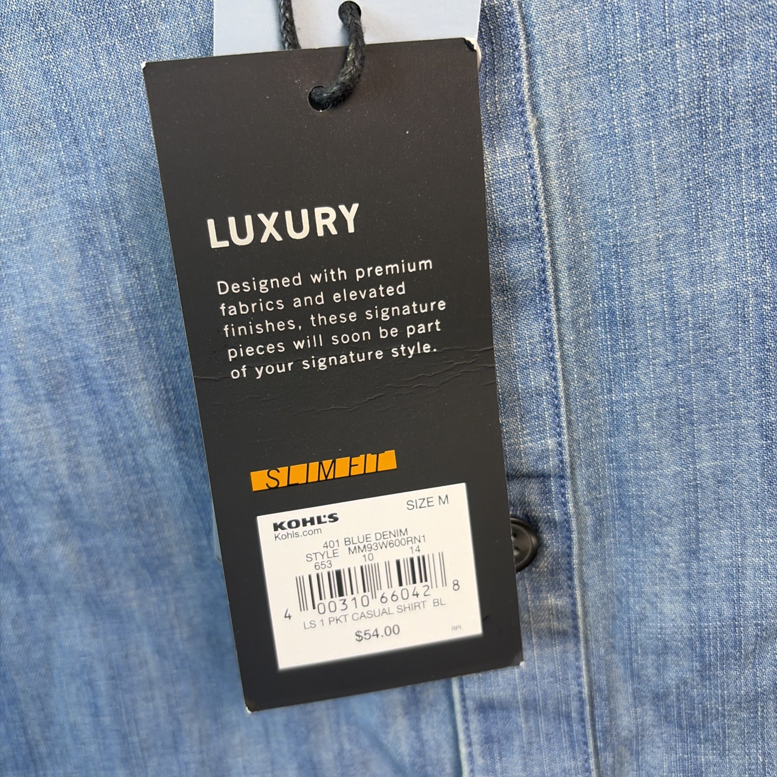 Marc Anthony Shirt Men Medium Blue Denim Long Sleeve Slim Fit Button Front NEW