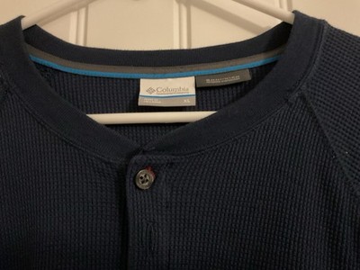 Columbia T-Shirt Mens XL Blue Henley 2-Button Omni-Wick Quick Dry, Stretch, Knit