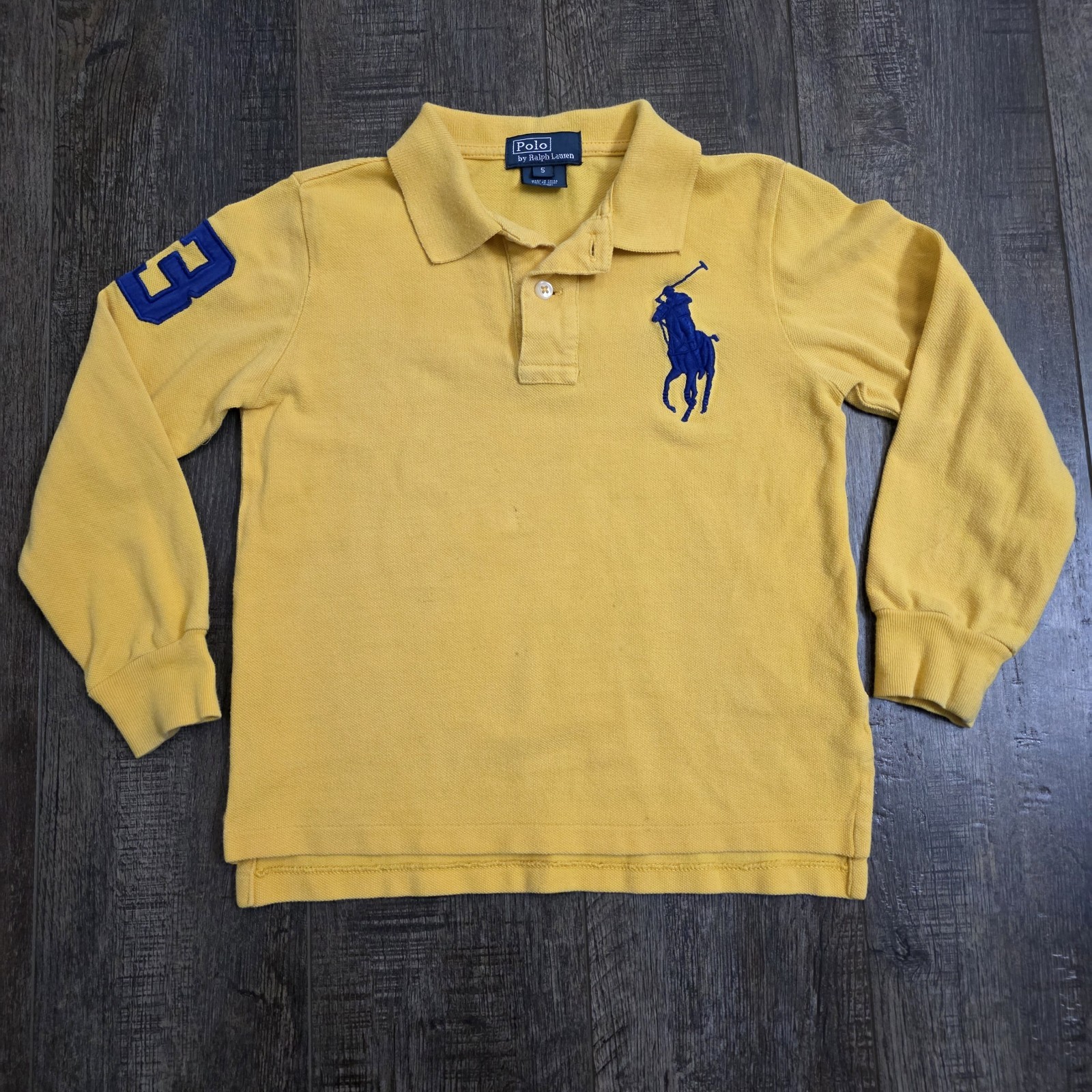 Polo Shirt Boy's Size 5 Yellow Long Sleeve Big Pony #3 Pique Ralph Lauren-image