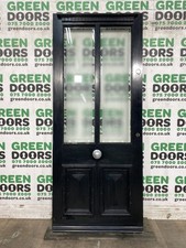 FROSTED GLASS FRONT DOOR BLACK WOODEN TWO PANES EXTERNAL EXTERIOR USED TIMBER