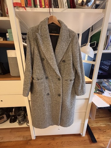 Massimo Dutti Women’s Grey Herringbone Wool Blend Coat EU 40 US 8 Italian Fabric