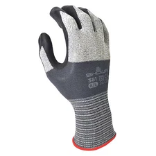 Showa 381L-08 Coated Gloves, Foam Nitrile, Foam, Palm, 4 Abrasion Level, Gray,