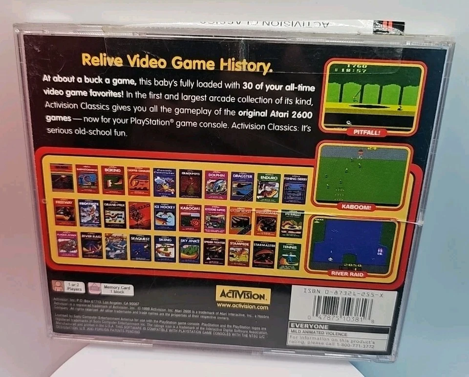 Activision Classics (Sony PlayStation 1, 1998) PS1 Case, Disc, Back Artwork - Image 2 of 2