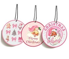 Christmas Pink Car Air Freshener 3Pcs Christmas Gifts Tag Pink Christmas Santa
