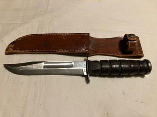 Vintage WW2 Ka Bar Mark 2 USMC Fighting Knife w/Leather Sheath Very Good