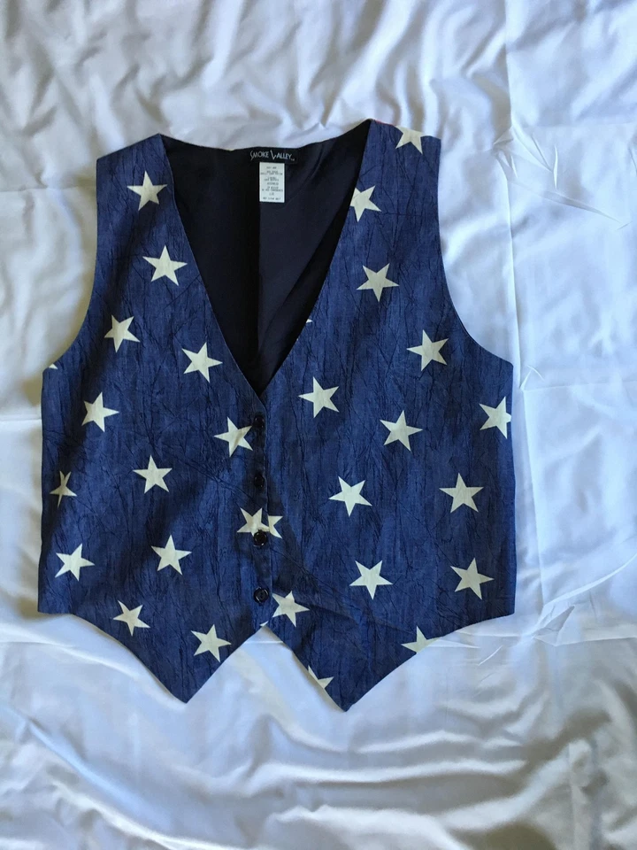 Chaleco Smoke Valley Mujer L/XL Azul Bandera EE. UU. Estrellas Rayas Patriótico Americana Foto 3 de 4