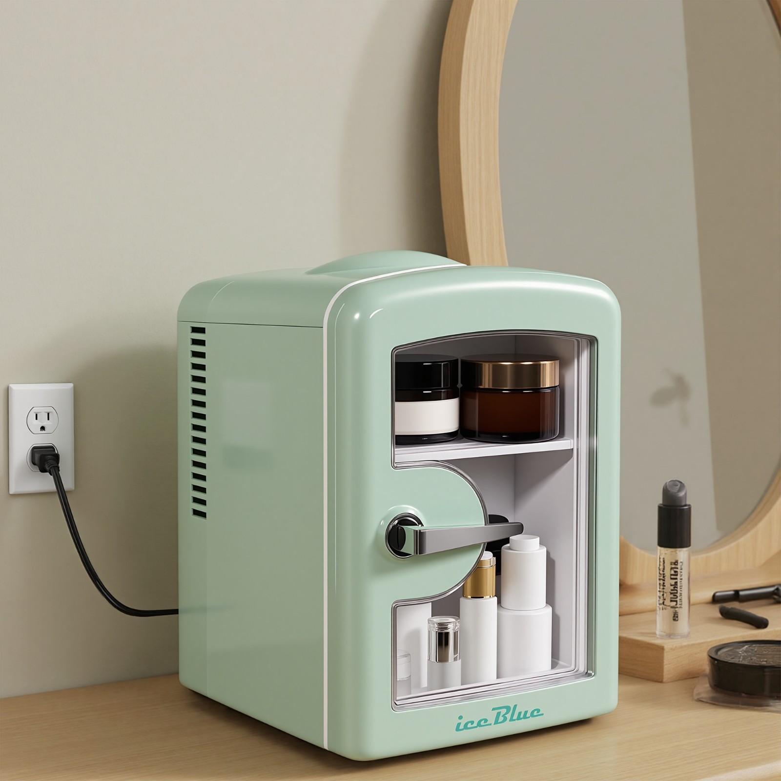 4L Refrigerator with Transparent Window, Mini Fridge for Cosmetics and Drinks