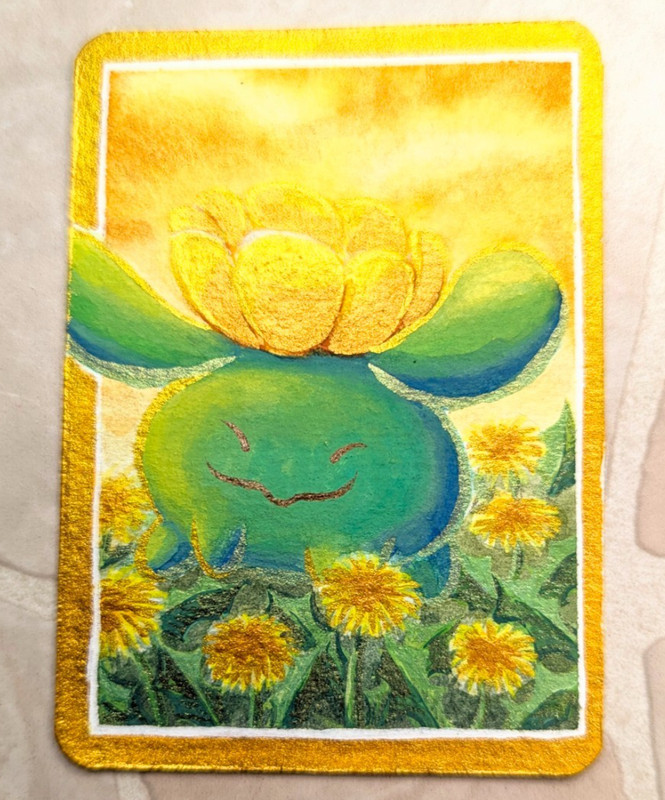 Pokemon: Skiploom Card - OOAK ACEO Iridescent & Metallic Watercolor, Gouache