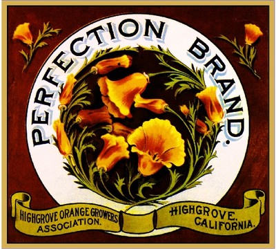 Highgrove Perfection California Poppies Orange Citrus Fruit Crate Label Print