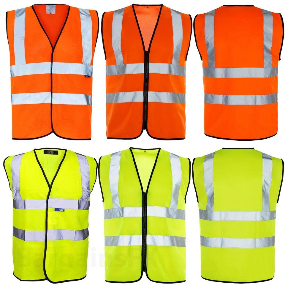 Hi Vis Vest Yellow Orange High Viz Visibility Waistcoat Safety Work EN 20471