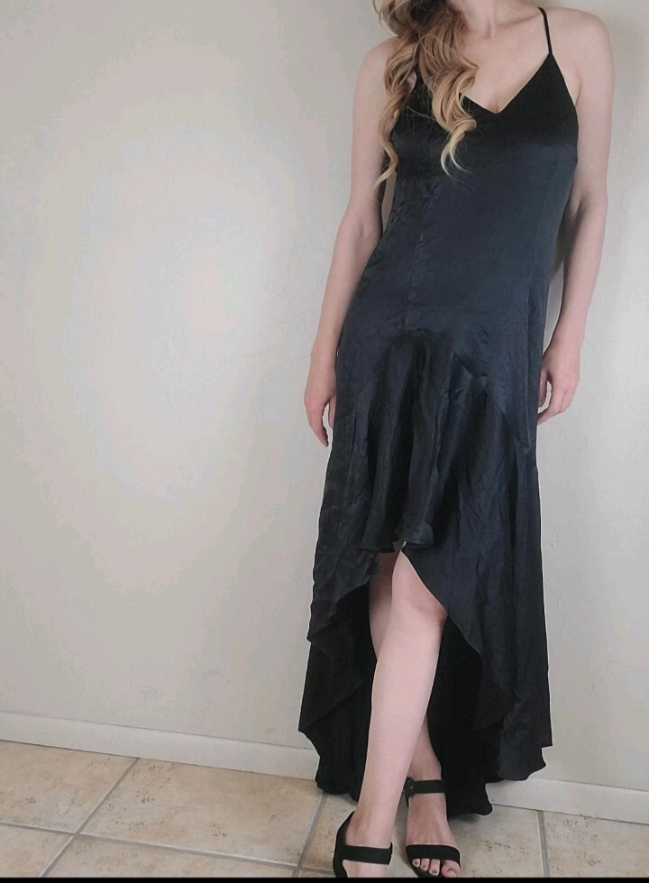 chinese dress ladies Black Bardot Fishtail Satin Off-Shoulder Dress - XL