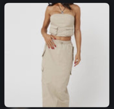 Luxe To Kill Maxi Utility Cargo Skirt Beige Women’s Size UK 10 UK
