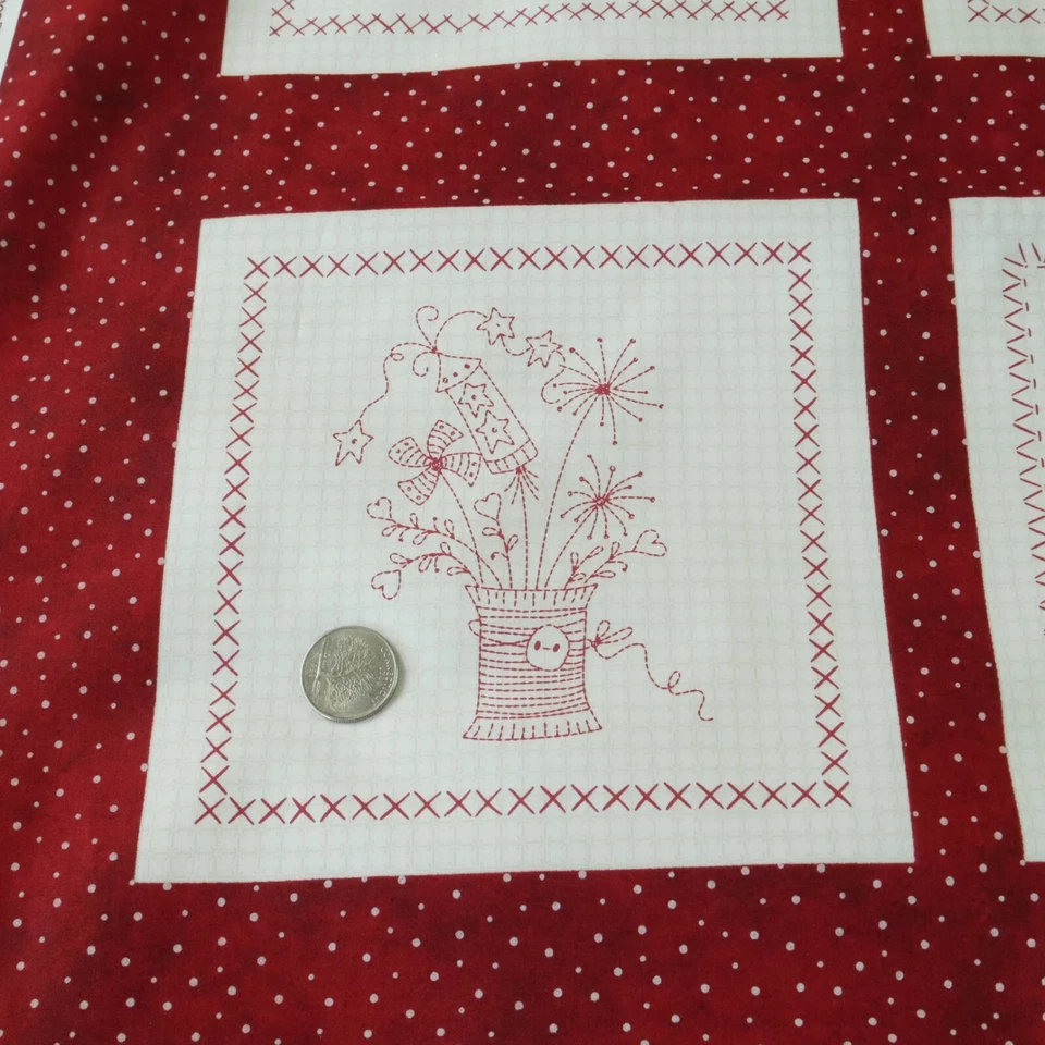 Panel de tela Maywood Summertime rojo Americana Cottagecore bloques tramposos 27"x45 Foto 2 de 4