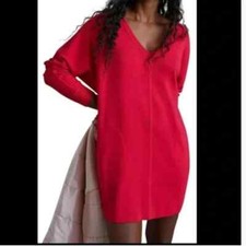 Anthropologie Saturday/Sunday Chrissy Sweater Mini Dress Size Med Pink V Neck