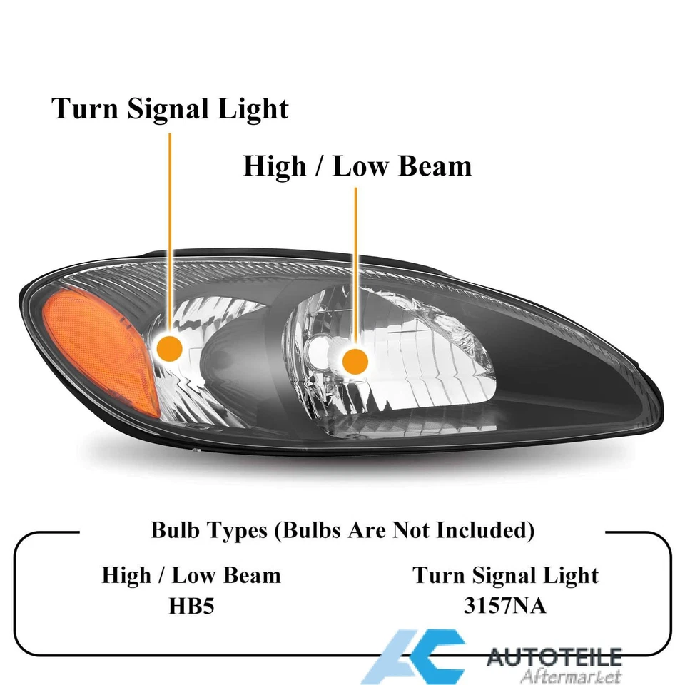 Headlights Assembly For 2000-2007 Ford Taurus Head Lamp Black Housing Amber - Image 3 of 4