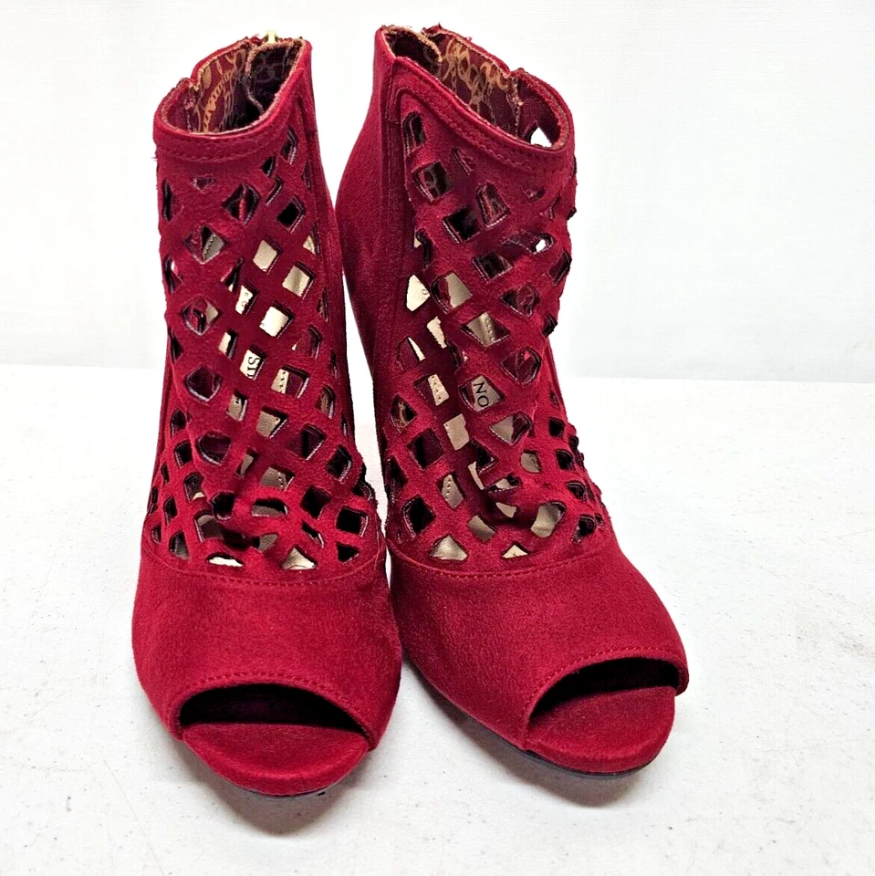 Женские туфли-лодочки Christian Siriano размер 6,5 4 дюйма на шпильке красные ботильоны с открытым носком - Изображение 3 из 4