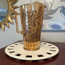 Jeanette Glass Co Vintage Cottage Pitcher Marigold Copper Amber Carnival EUC